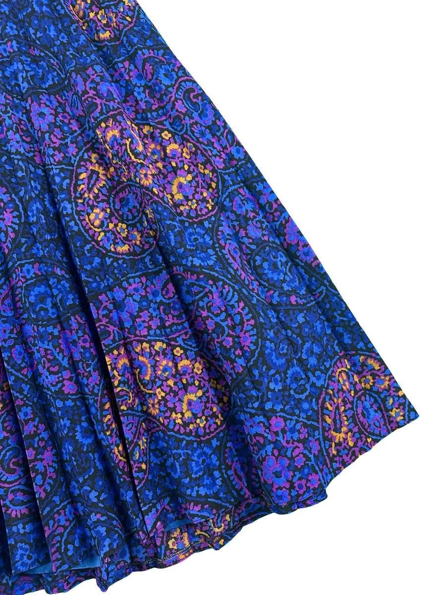 Gonna Vintage Plissettata in Lana Fantasia Paisley – Blu, Viola e Arancione - abbigliamento e vestiti vintage