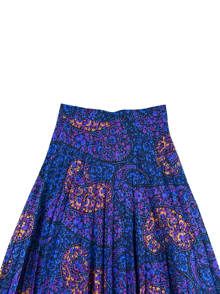 Gonna Vintage Plissettata in Lana Fantasia Paisley – Blu, Viola e Arancione - abbigliamento e vestiti vintage