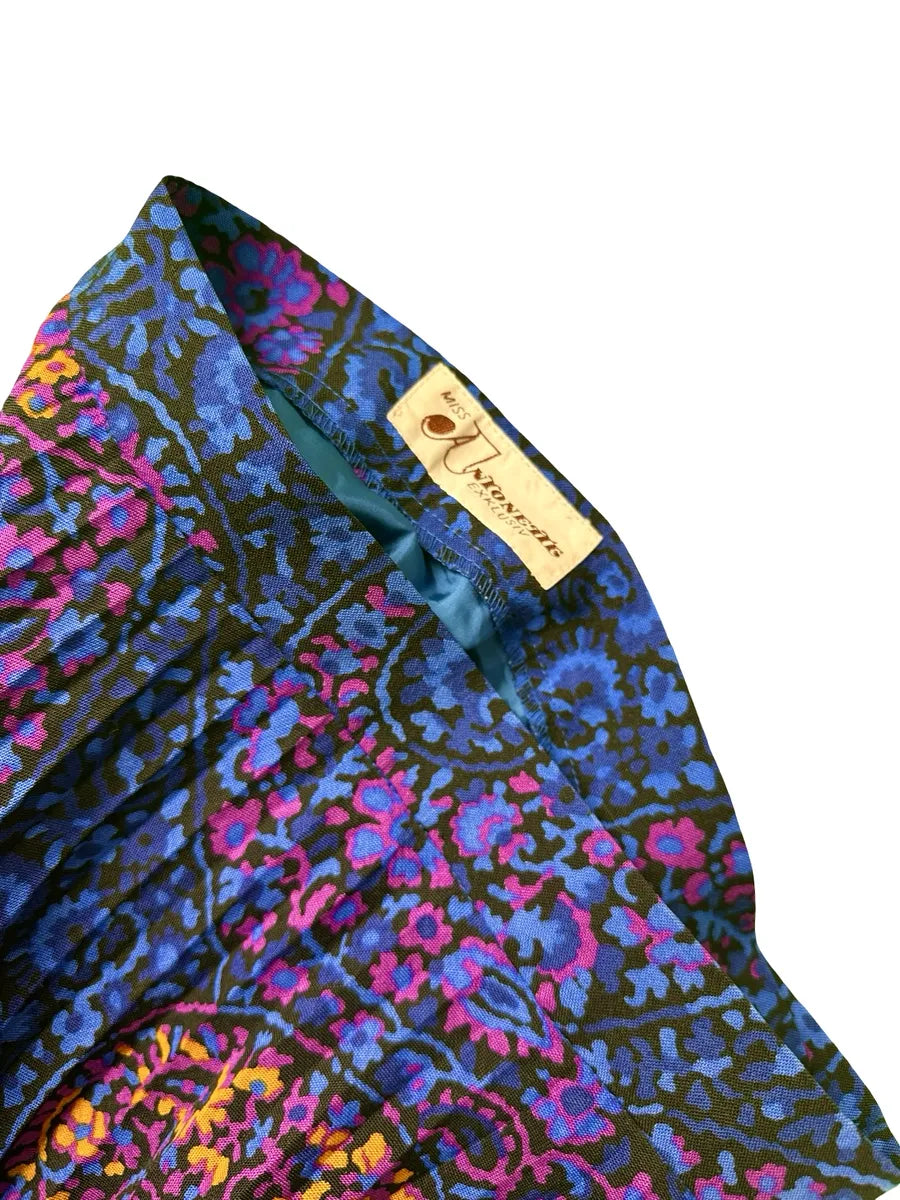 Gonna Vintage Plissettata in Lana Fantasia Paisley – Blu, Viola e Arancione - abbigliamento e vestiti vintage