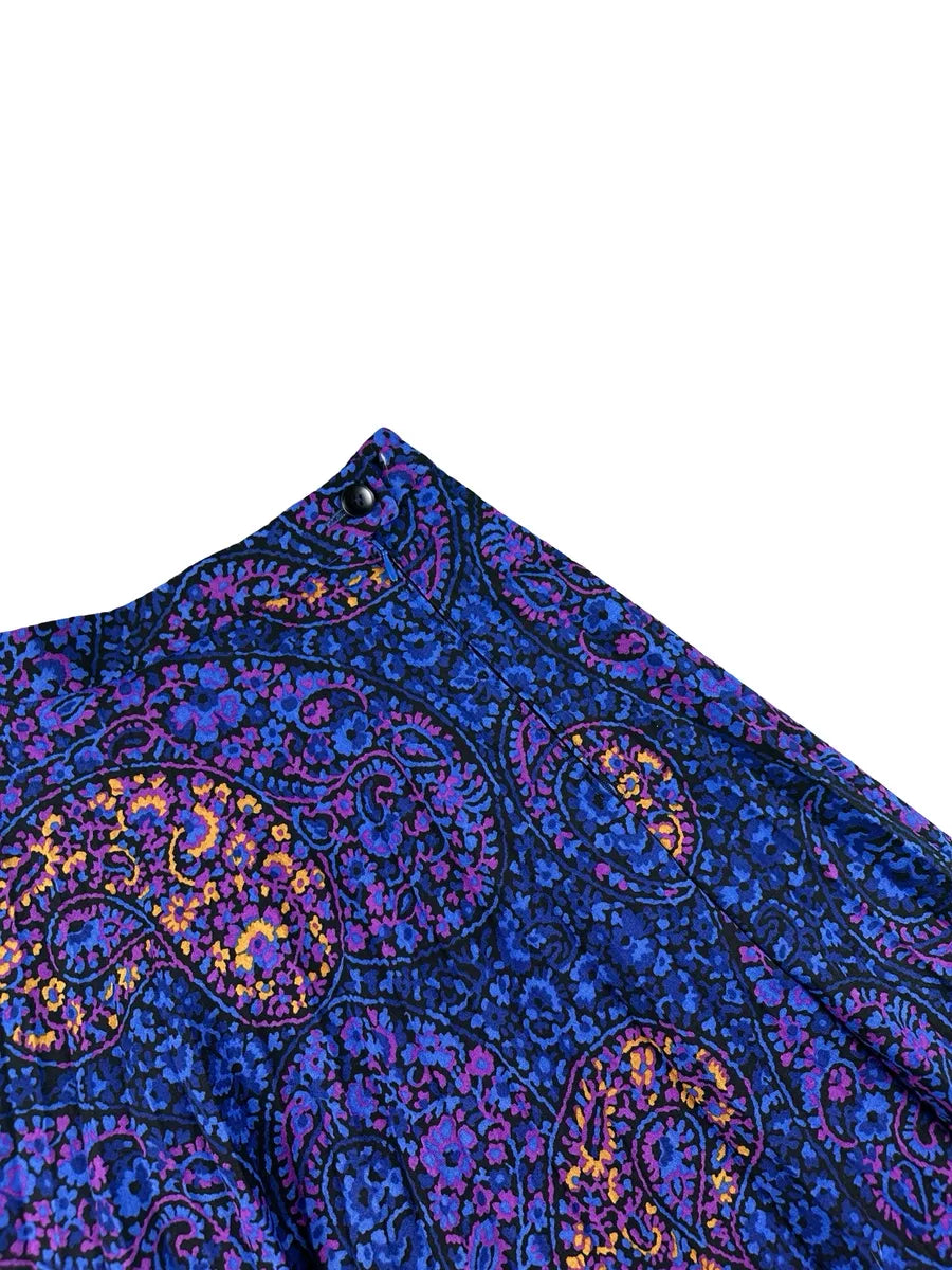 Gonna Vintage Plissettata in Lana Fantasia Paisley – Blu, Viola e Arancione - abbigliamento e vestiti vintage
