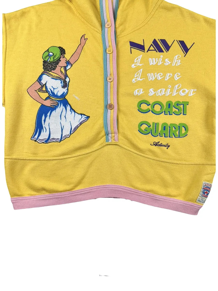 Felpa da Donna Vintage con Cappuccio Activity – Gialla e Rosa Crop - abbigliamento e vestiti vintage