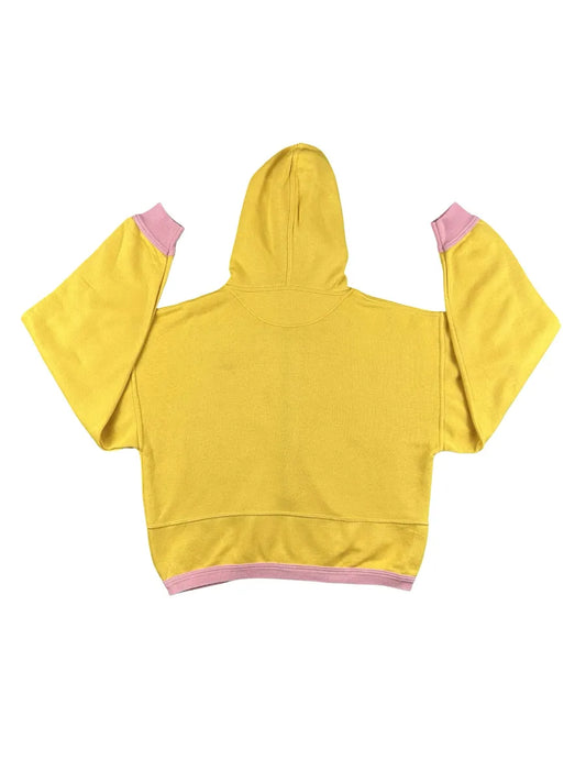 Felpa da Donna Vintage con Cappuccio Activity – Gialla e Rosa Crop - abbigliamento e vestiti vintage