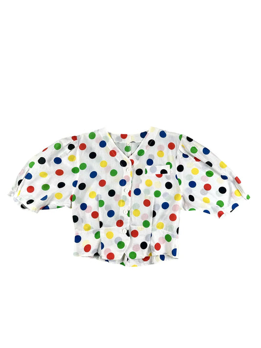 Camicia Donna Vintage a Pois Multicolore Maniche a Palloncino - abbigliamento e vestiti vintage