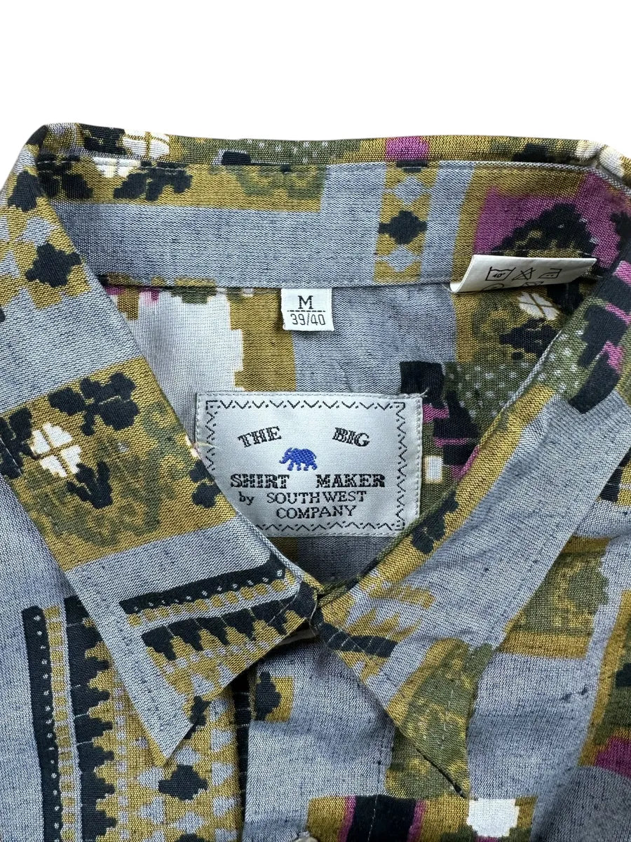 Camicia vintage da uomo a maniche lunghe a fantasia