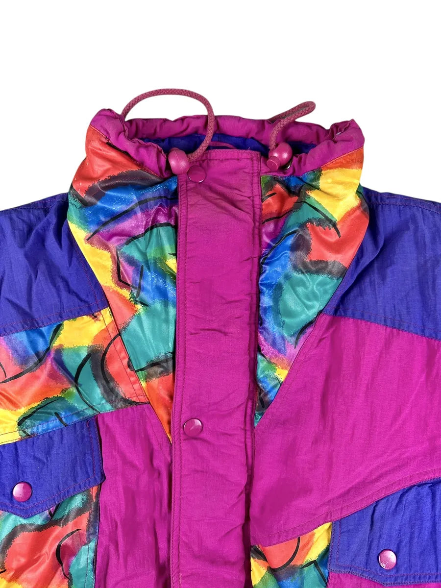 Giubbotto vintage donna a fantasia arcobaleno