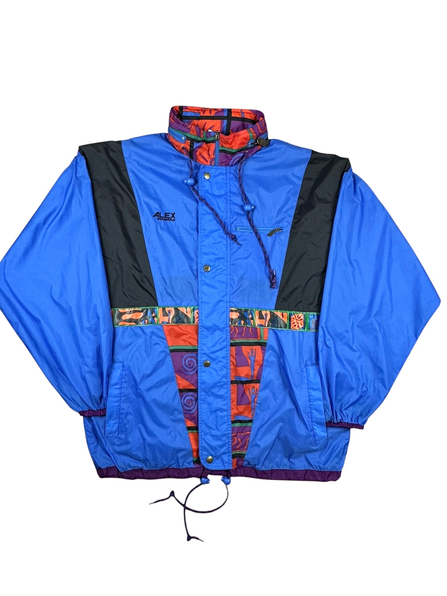 K-way vintage Alex Athletics blu con inserti fantasia astratta