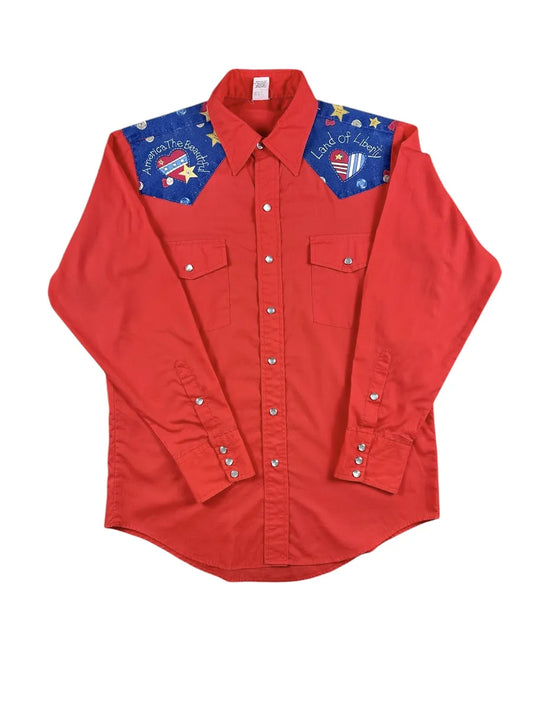 Camicia texana vintage da uomo rossa Made in USA