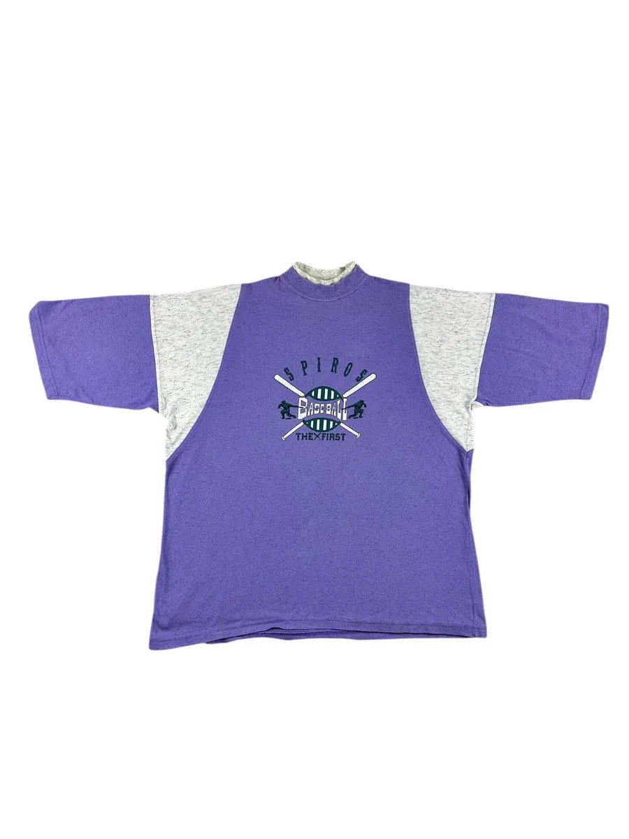 Maglietta vintage da baseball viola e grigio mèlange con stampa frontale