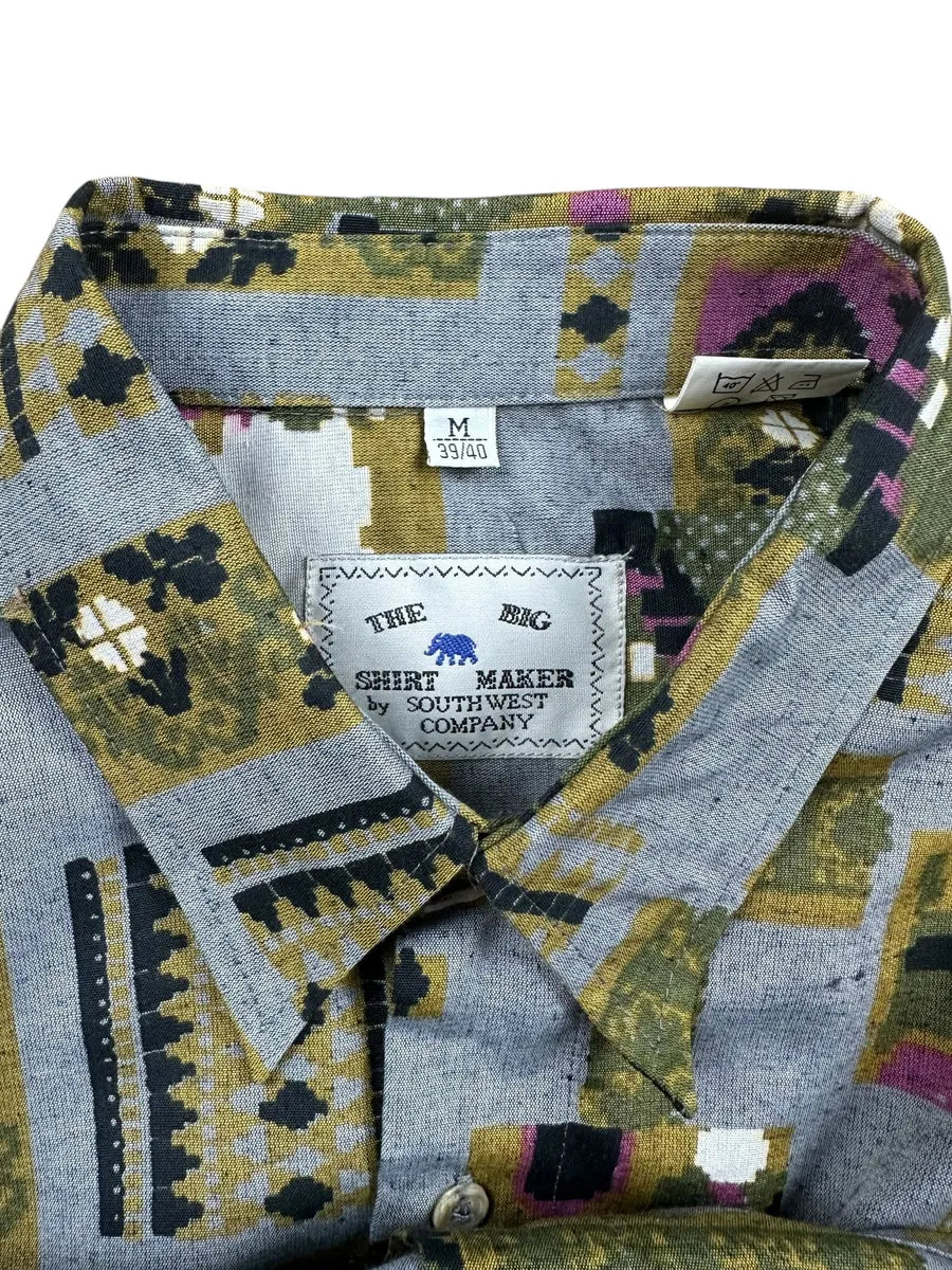 Camicia vintage da uomo a maniche lunghe a fantasia
