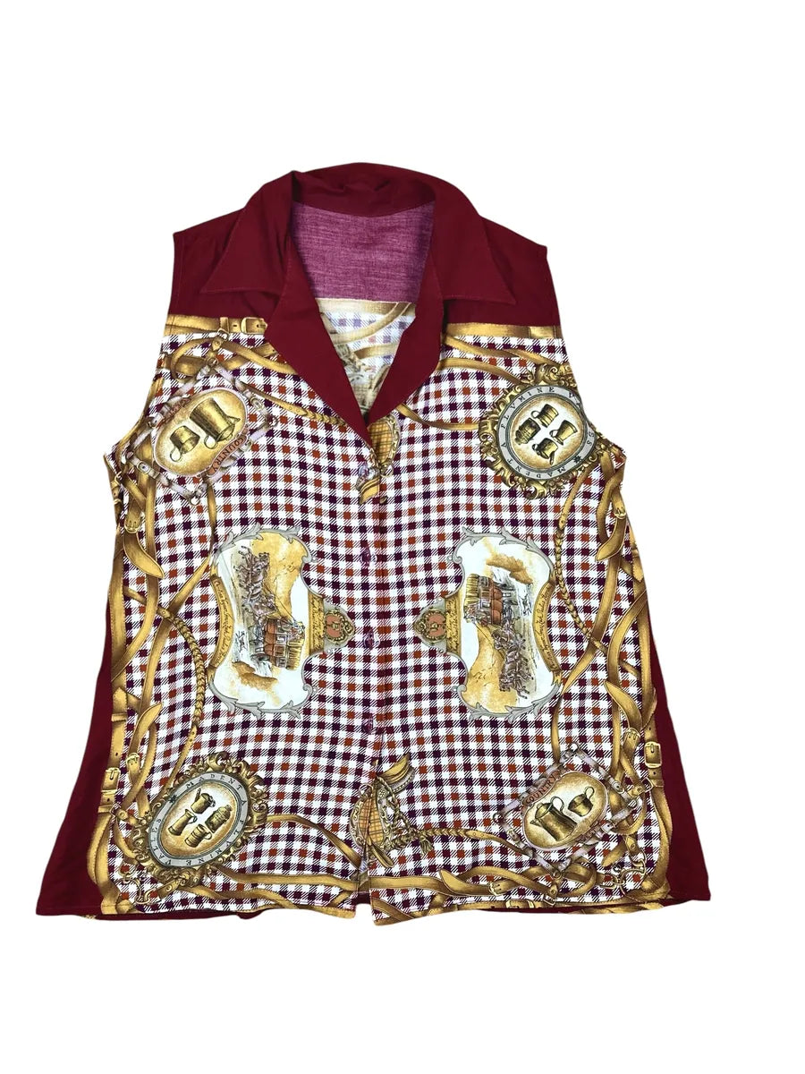 Camicia vintage smanicata da donna fantasia country