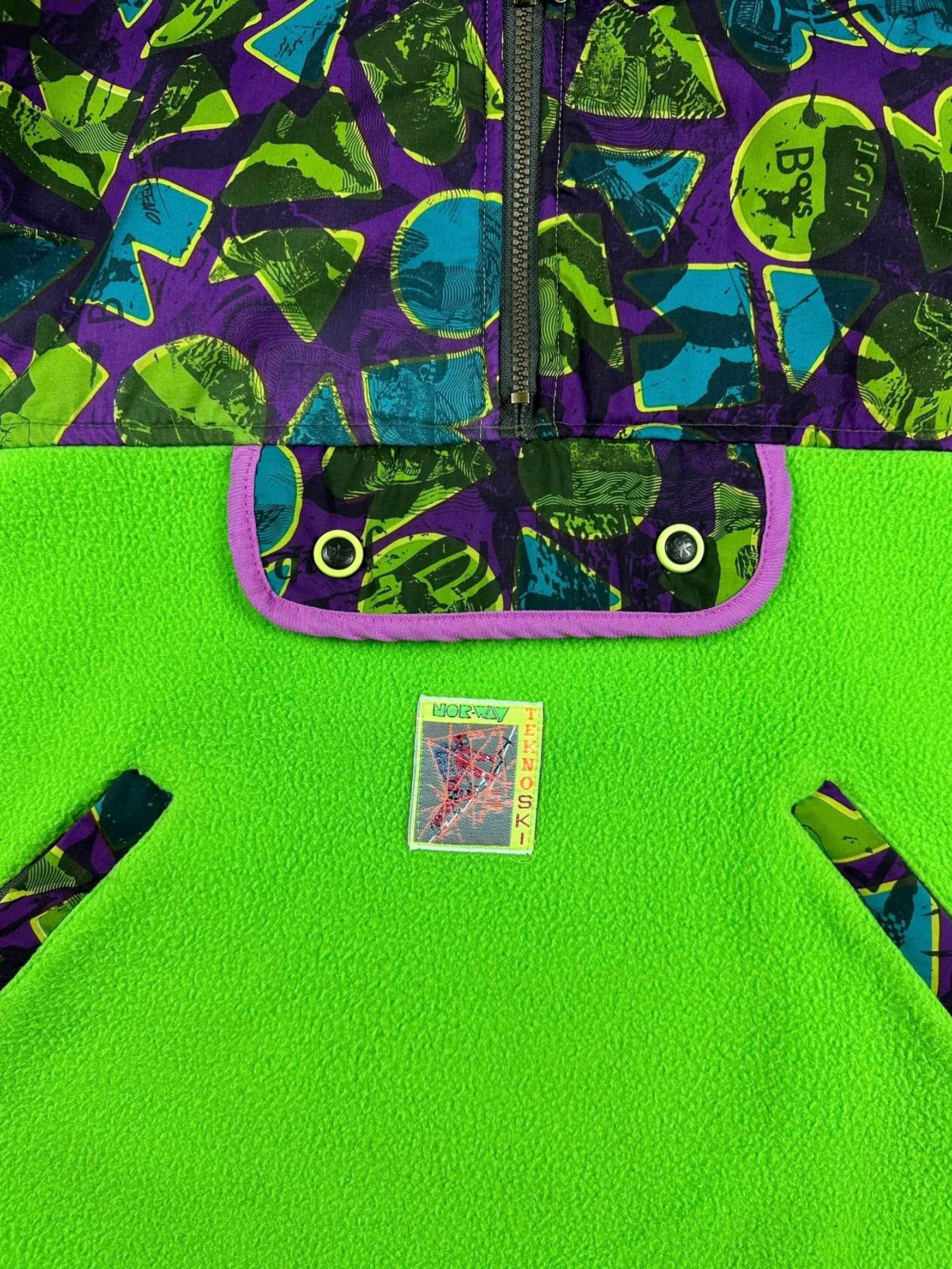 Pile vintage mezza zip verde acido a fantasia geometrica anni ’90