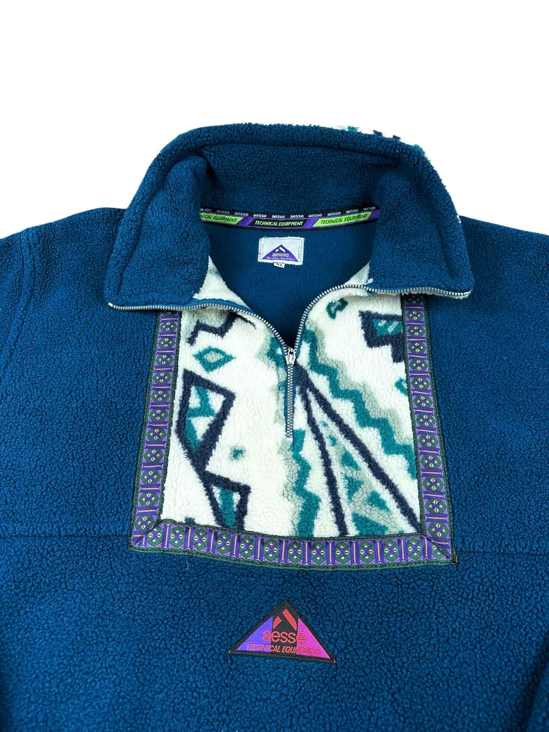 Pile vintage blu firmato Aesse con inserti geometrici bianchi