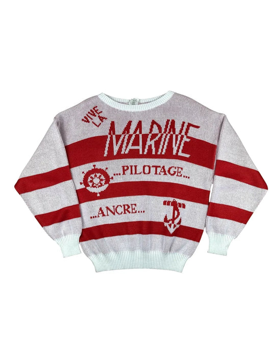 Maglioncino vintage da donna a righe rosse e bianche