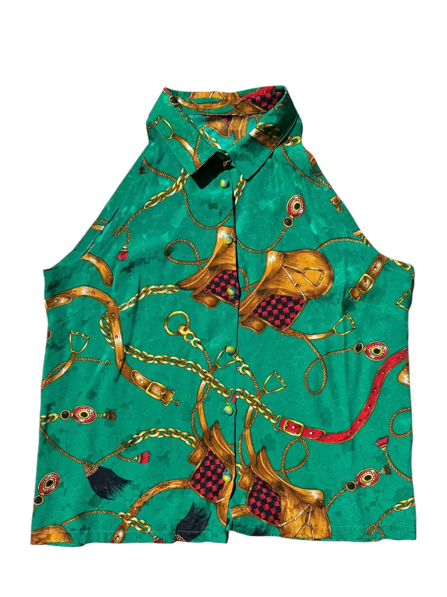 Camicia vintage da donna smanicata a fantasia