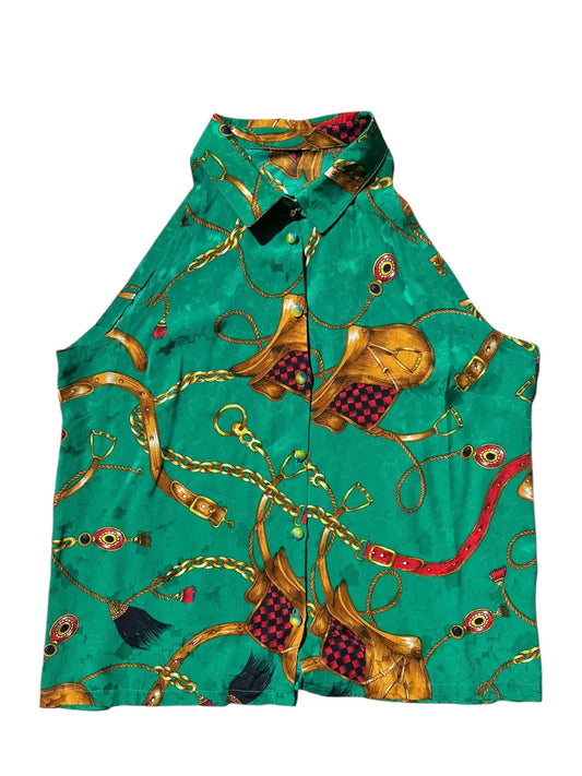 Camicia vintage da donna smanicata a fantasia