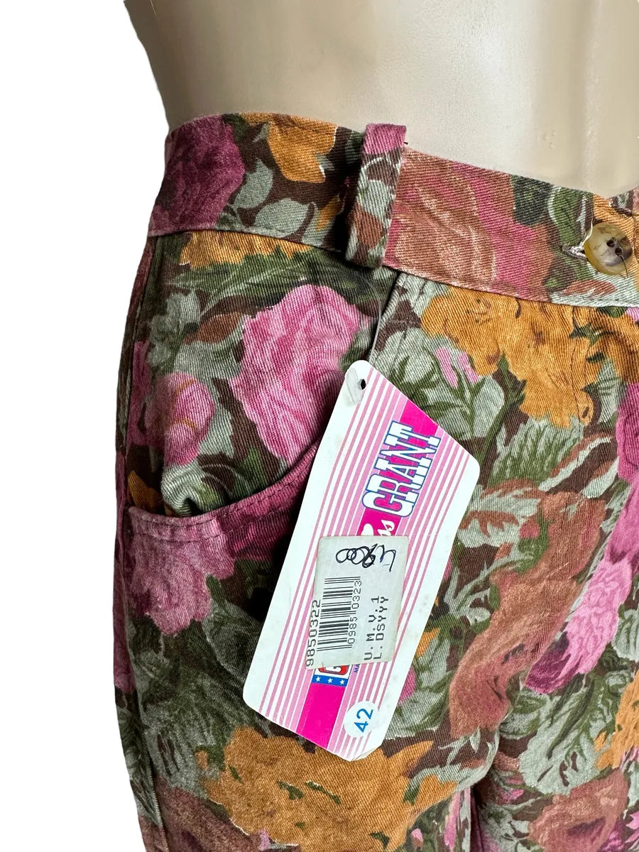 Pantaloni vintage da donna con stampa floreale
