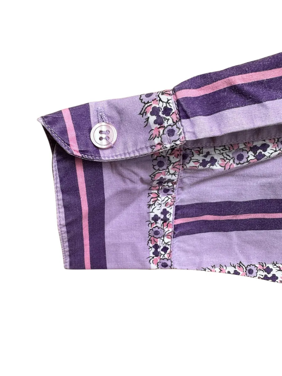 Camicia vintage da donna a righe con fantasia floreale