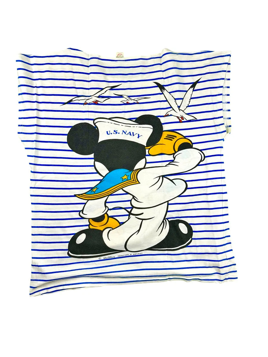 T-shirt Vintage Donna a Righe con stampa Topolino Marinaio