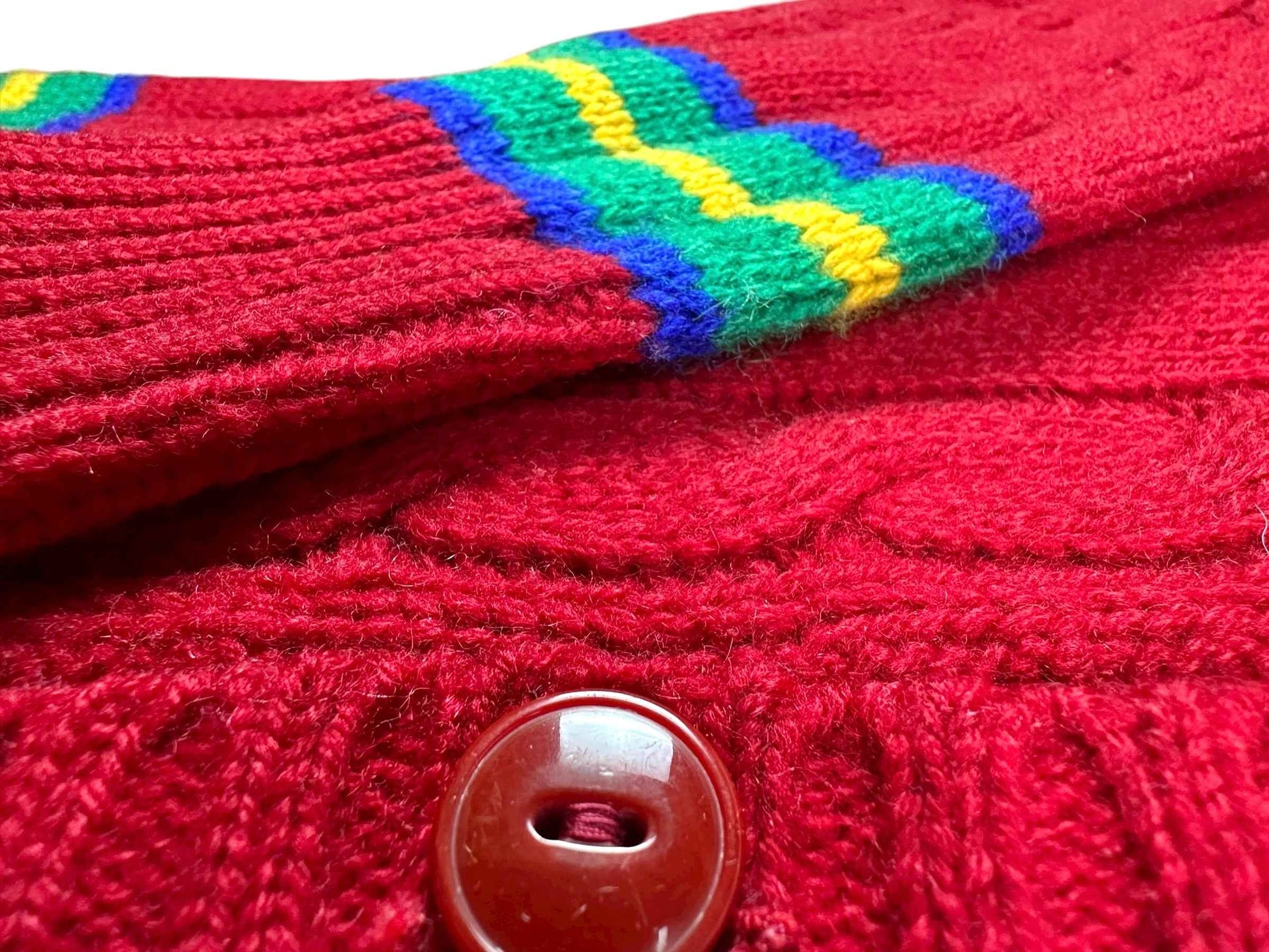 Cardigan vintage Benetton anni ’90 rosso in lana Shetland unisex