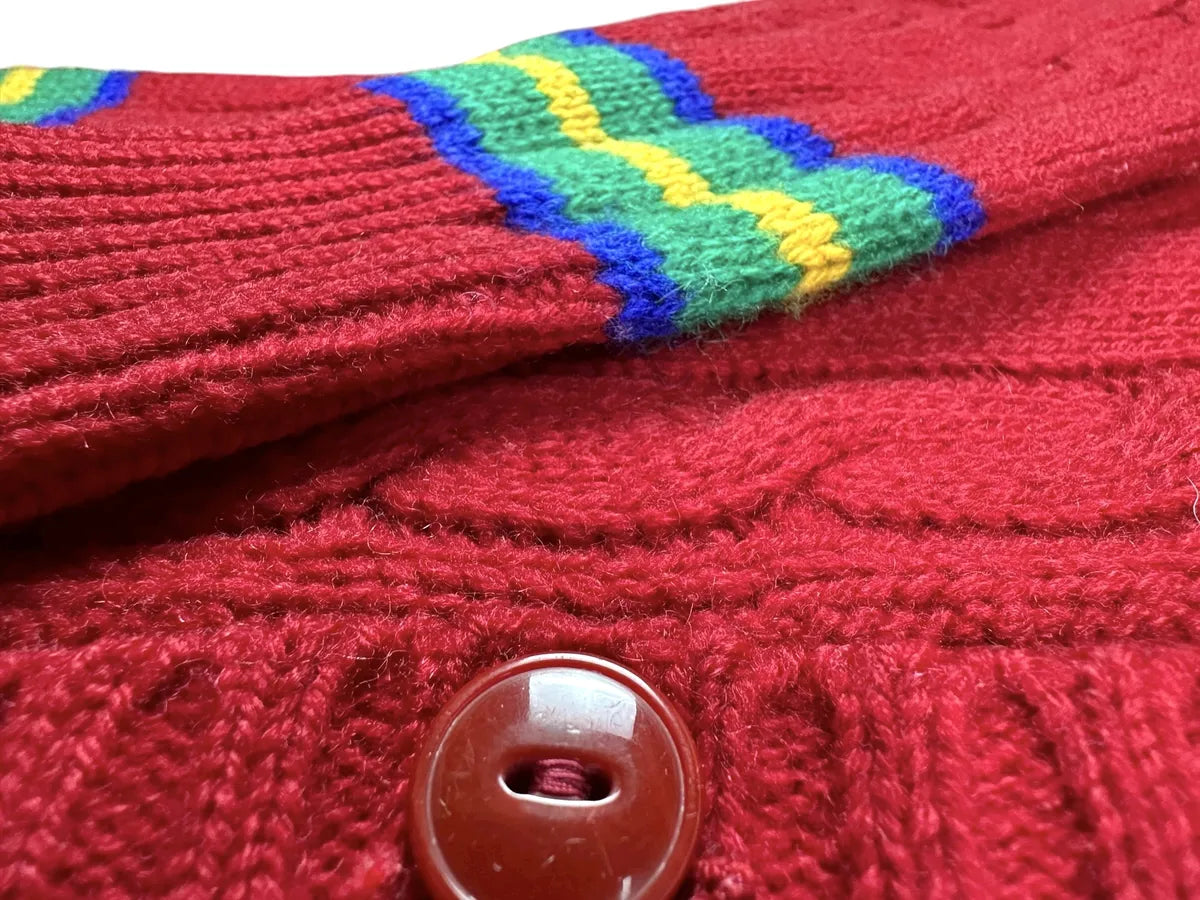 Cardigan vintage Benetton anni ’90 unisex rosso in lana Shetland