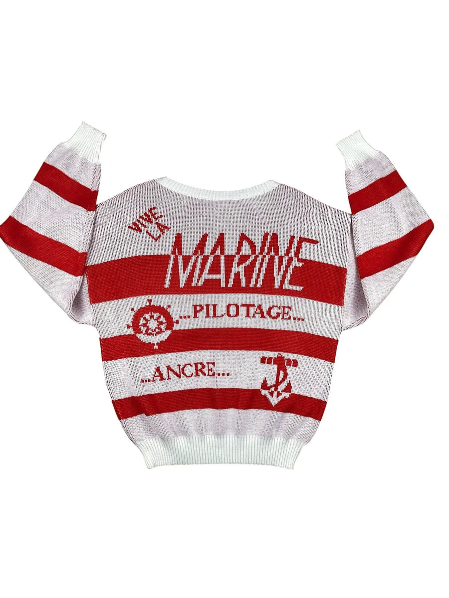Maglioncino vintage da donna a righe rosse e bianche