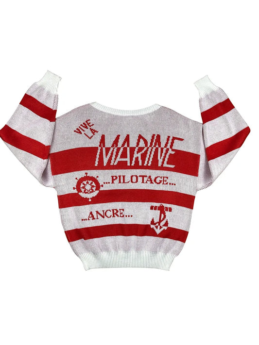 Maglioncino vintage da donna a righe rosse e bianche