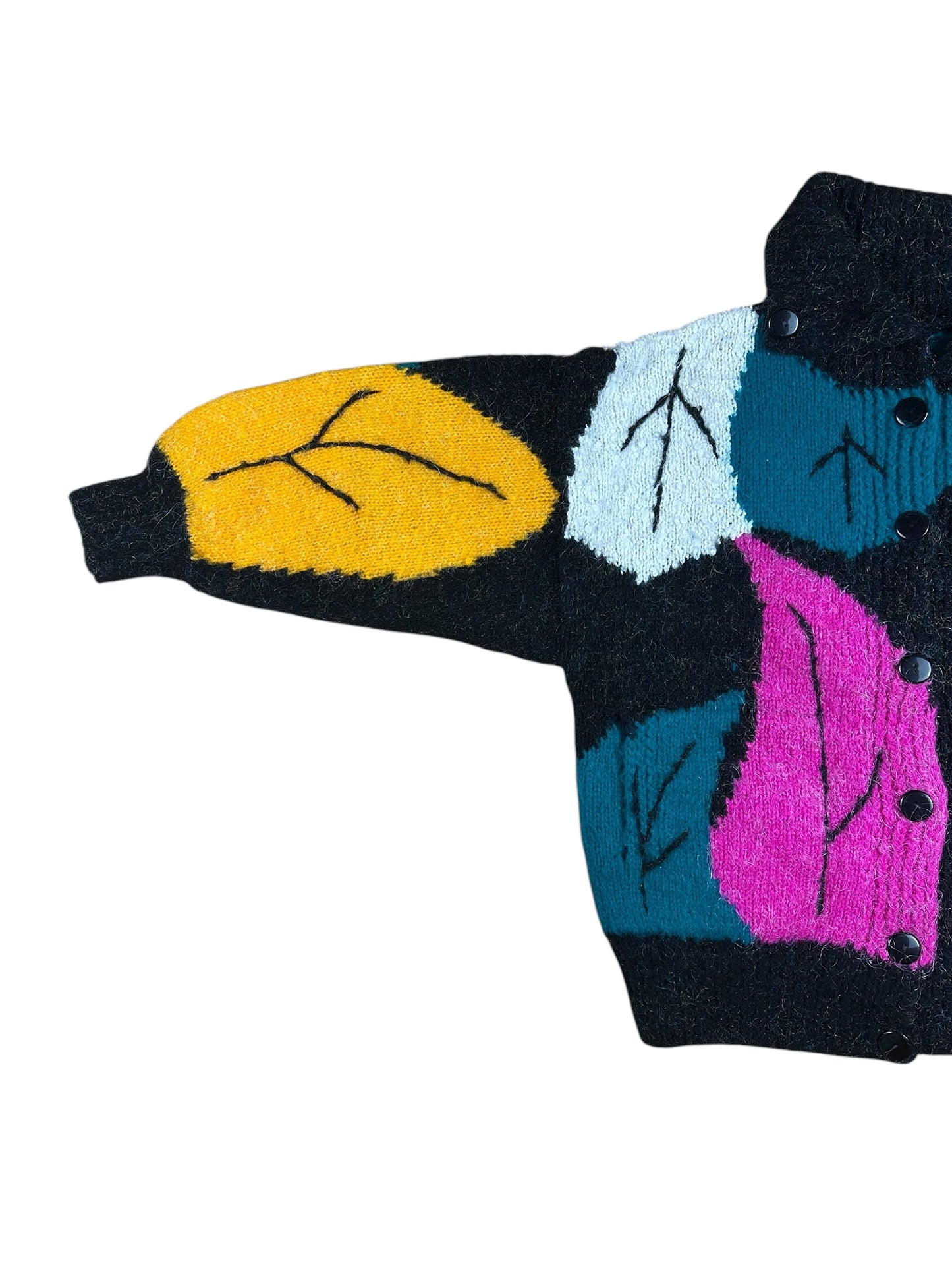 Cardigan vintage da donna anni ’90 con fantasia di foglie colorate