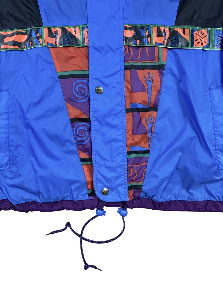 Giacca a vento vintage Alex Athletics blu con inserti fantasia astratta