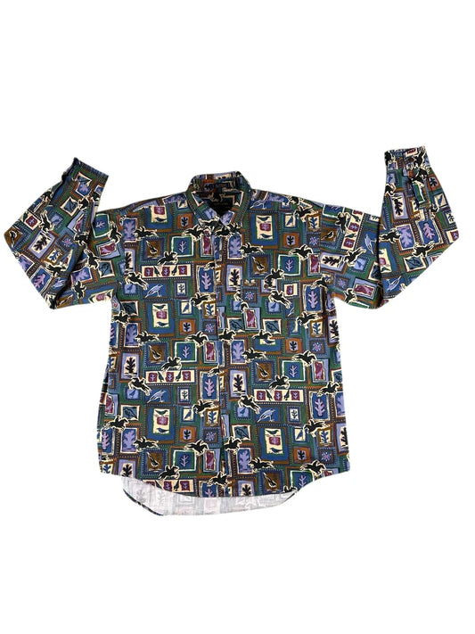 Camicia texana vintage da uomo a fantasia