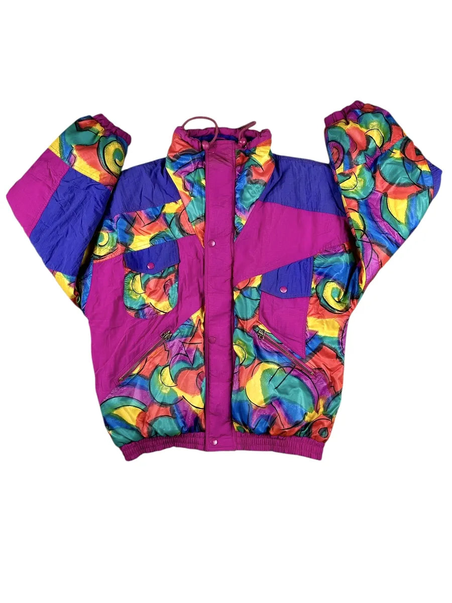 Giubbotto vintage donna a fantasia arcobaleno