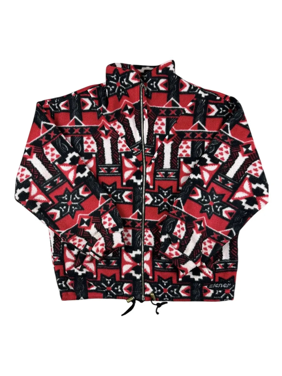 Pile vintage anni '90 a fantasia con zip e collo alto