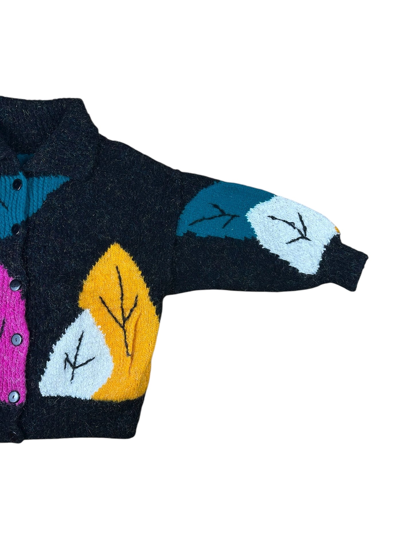 Cardigan vintage da donna anni ’90 con fantasia di foglie colorate