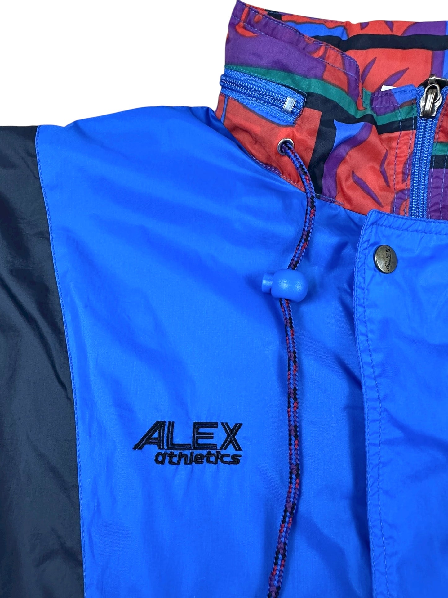 K-way vintage Alex Athletics blu con inserti fantasia astratta