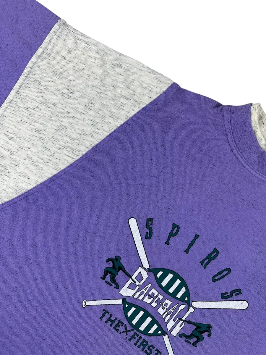 Maglietta vintage da baseball viola e grigio mèlange con stampa frontale
