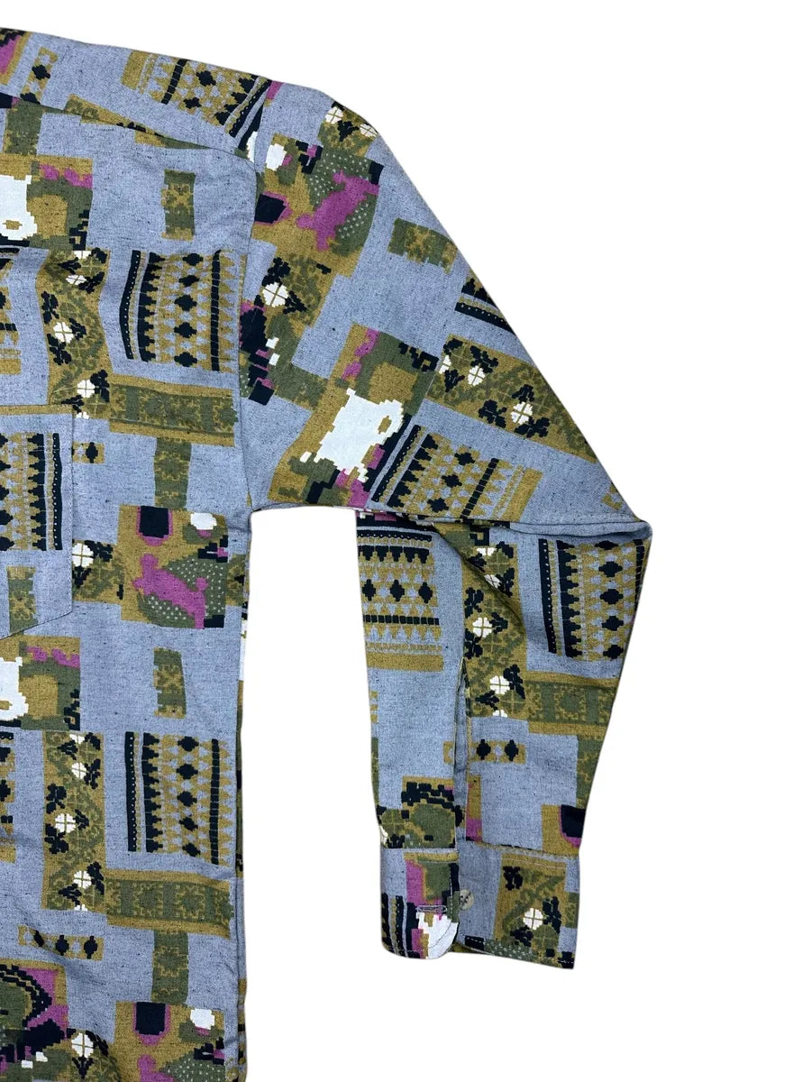 Camicia vintage da uomo a maniche lunghe a fantasia