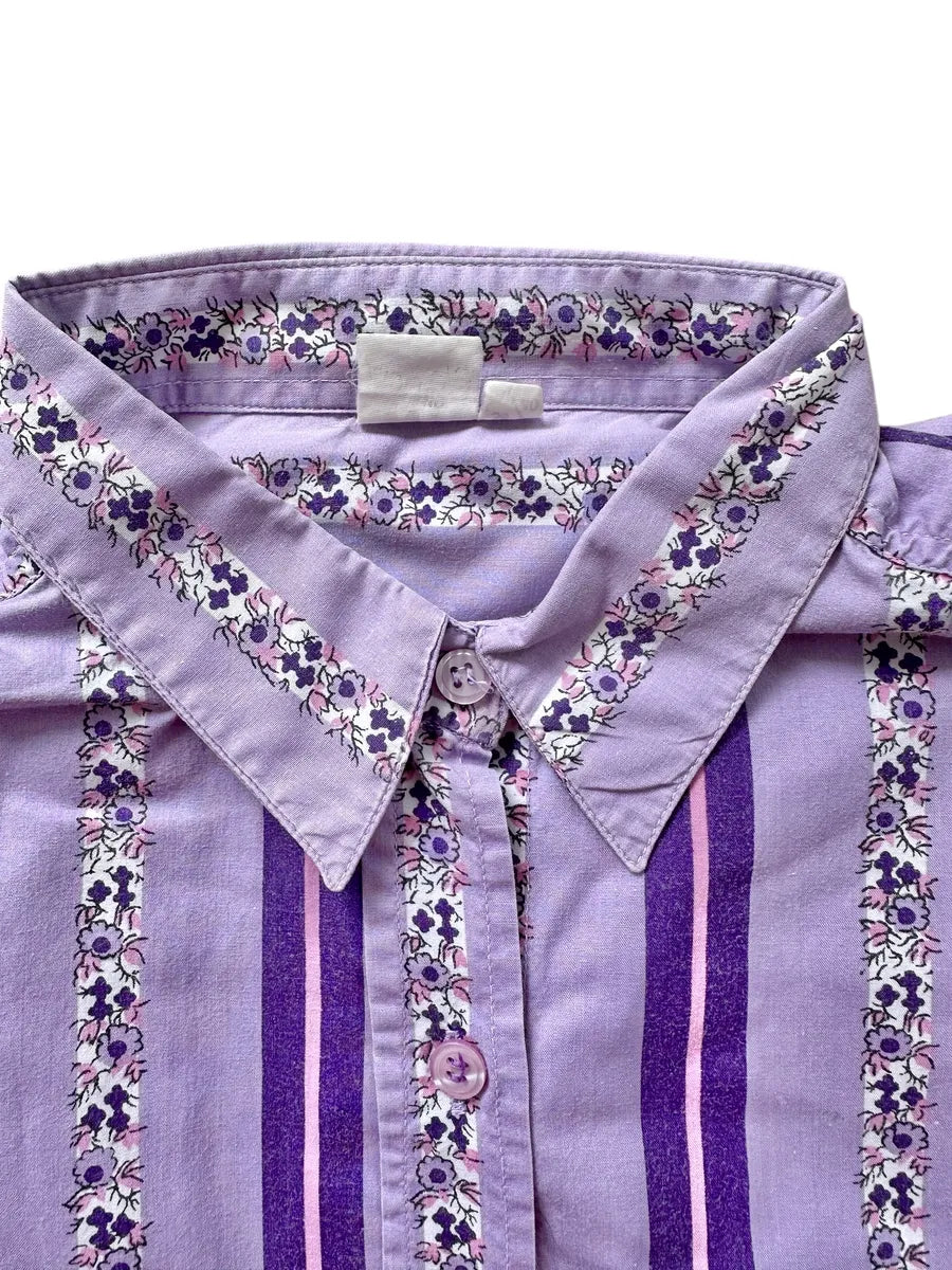 Camicia vintage da donna a righe con fantasia floreale