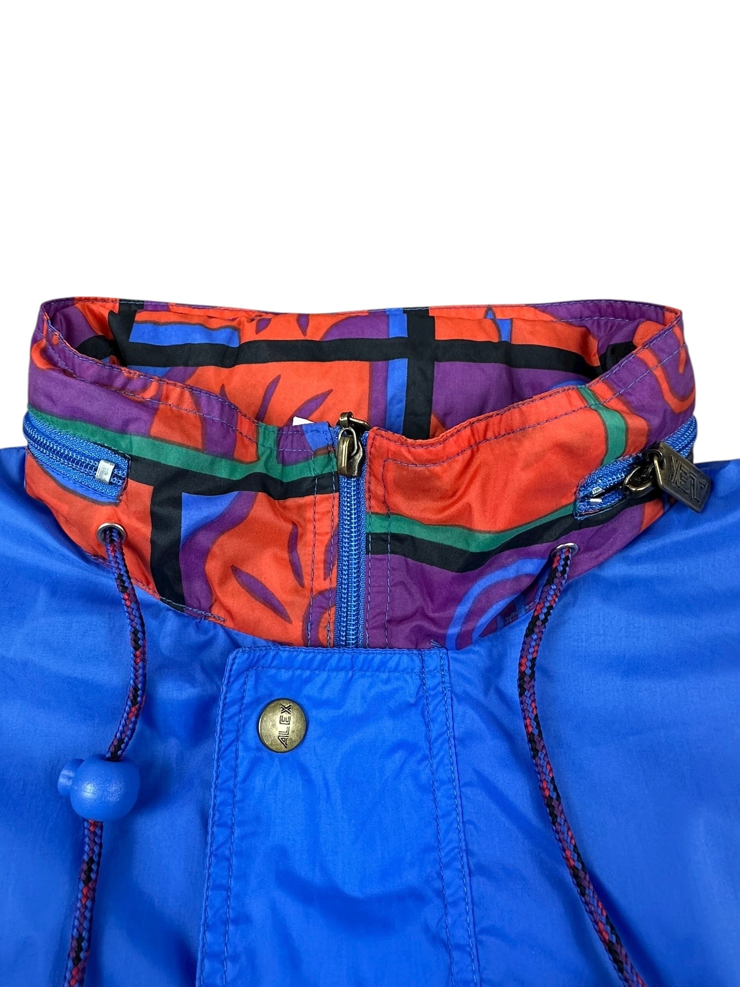 K-way vintage Alex Athletics blu con inserti fantasia astratta