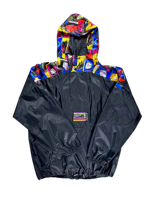 K-way vintage Adidas anni '90 nero con striscia fantasia