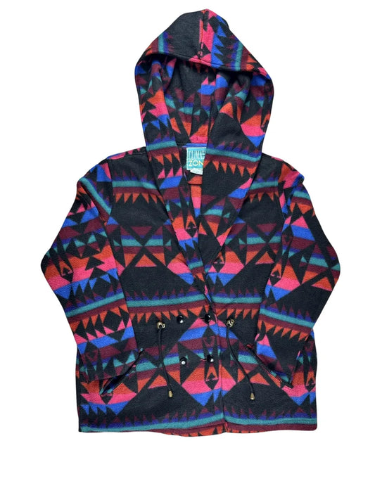 Pile vintage da donna a fantasia geometrica con cappuccio