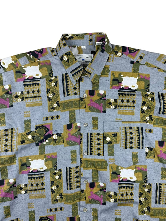 Camicia vintage da uomo a maniche lunghe a fantasia