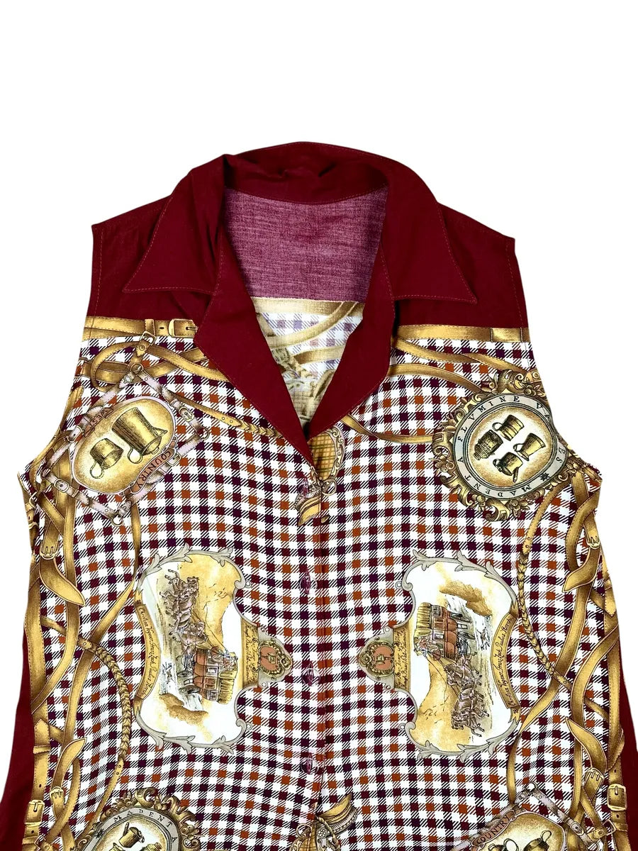 Camicia vintage smanicata da donna fantasia country