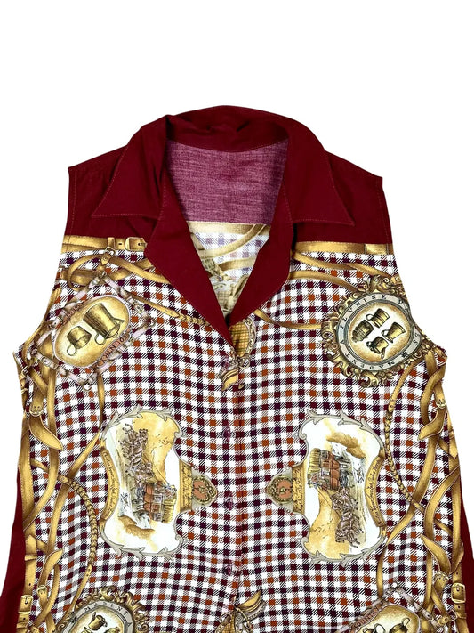 Camicia vintage smanicata da donna fantasia country