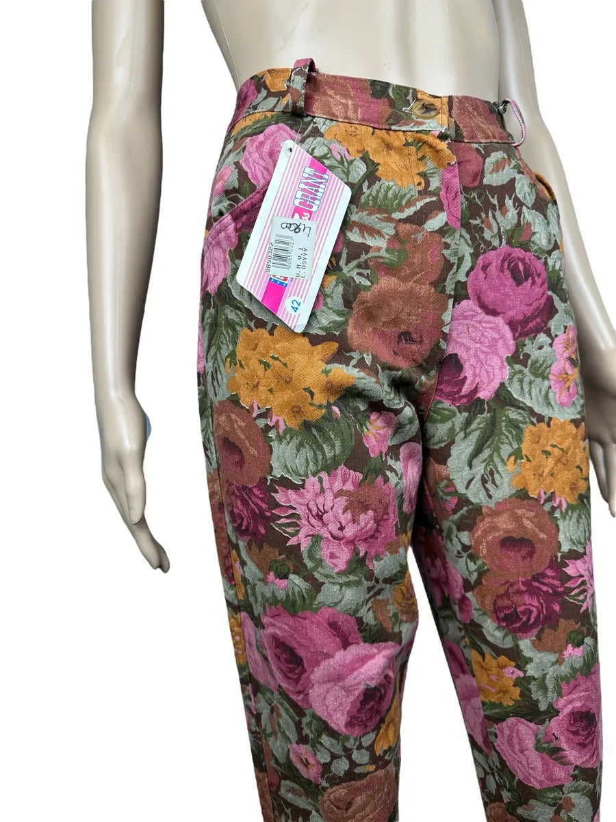 Pantaloni vintage da donna con stampa floreale