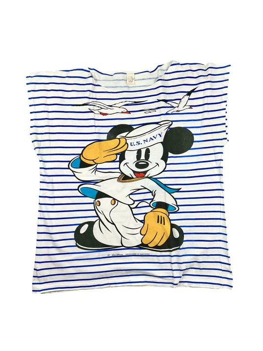 T-shirt Vintage Donna a Righe con stampa Topolino Marinaio