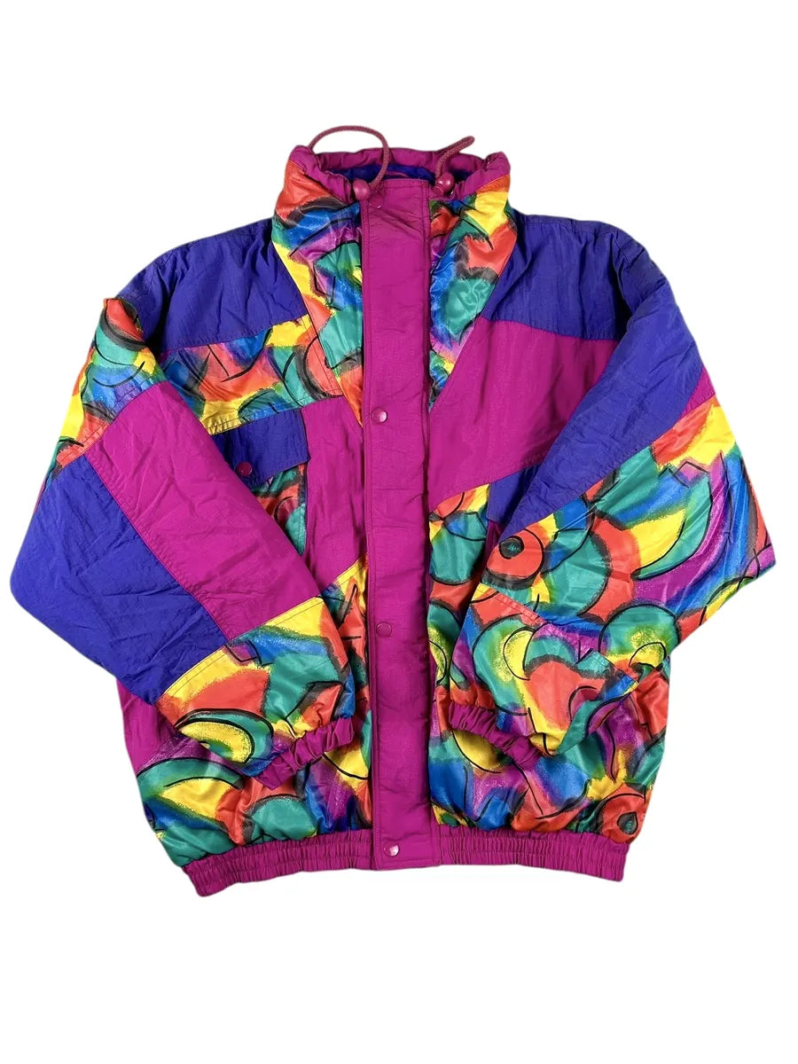 Giubbotto vintage donna a fantasia arcobaleno