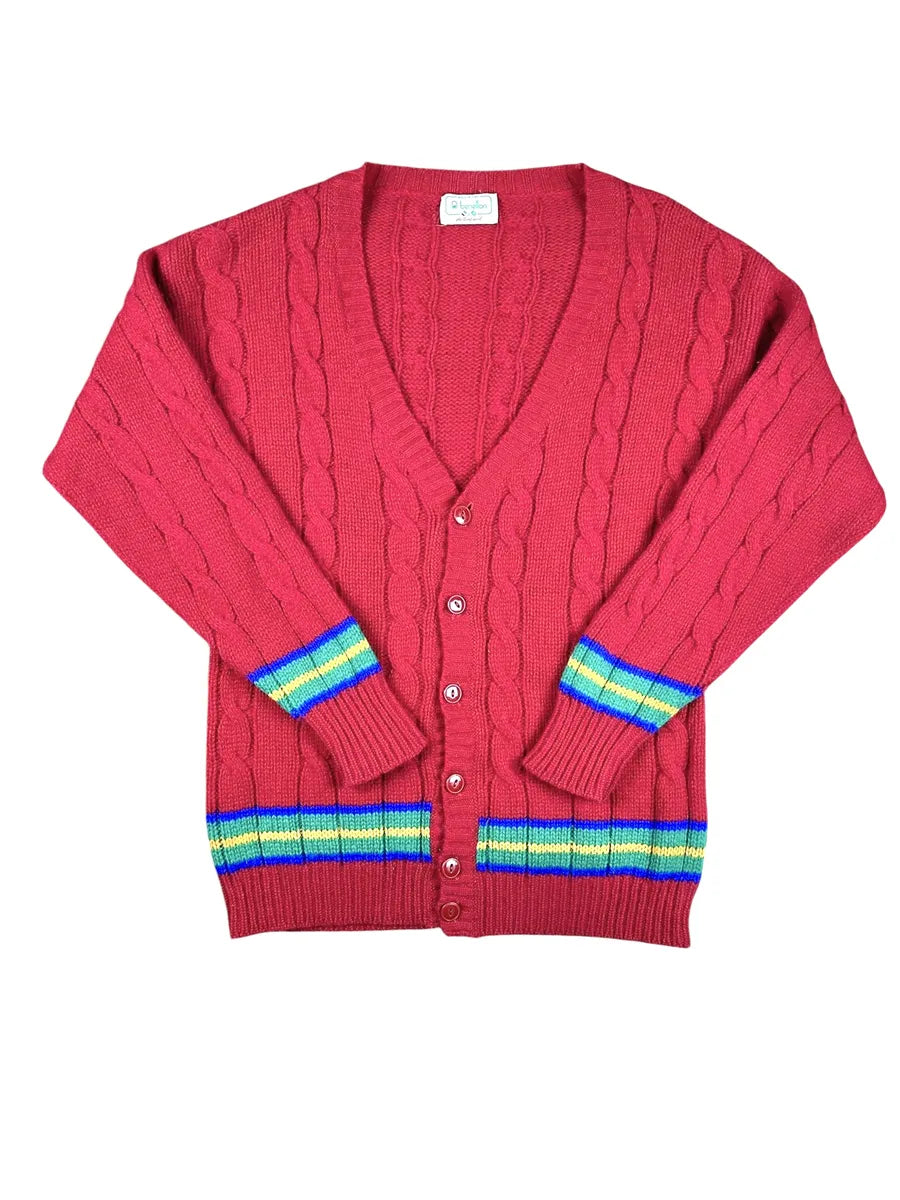 Cardigan vintage Benetton anni ’90 unisex rosso in lana Shetland