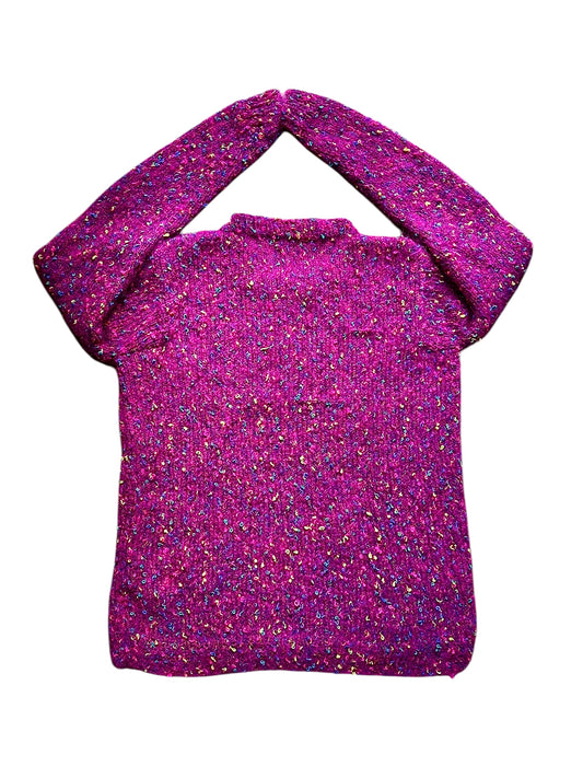Maglione vintage da donna fucsia con fili colorati