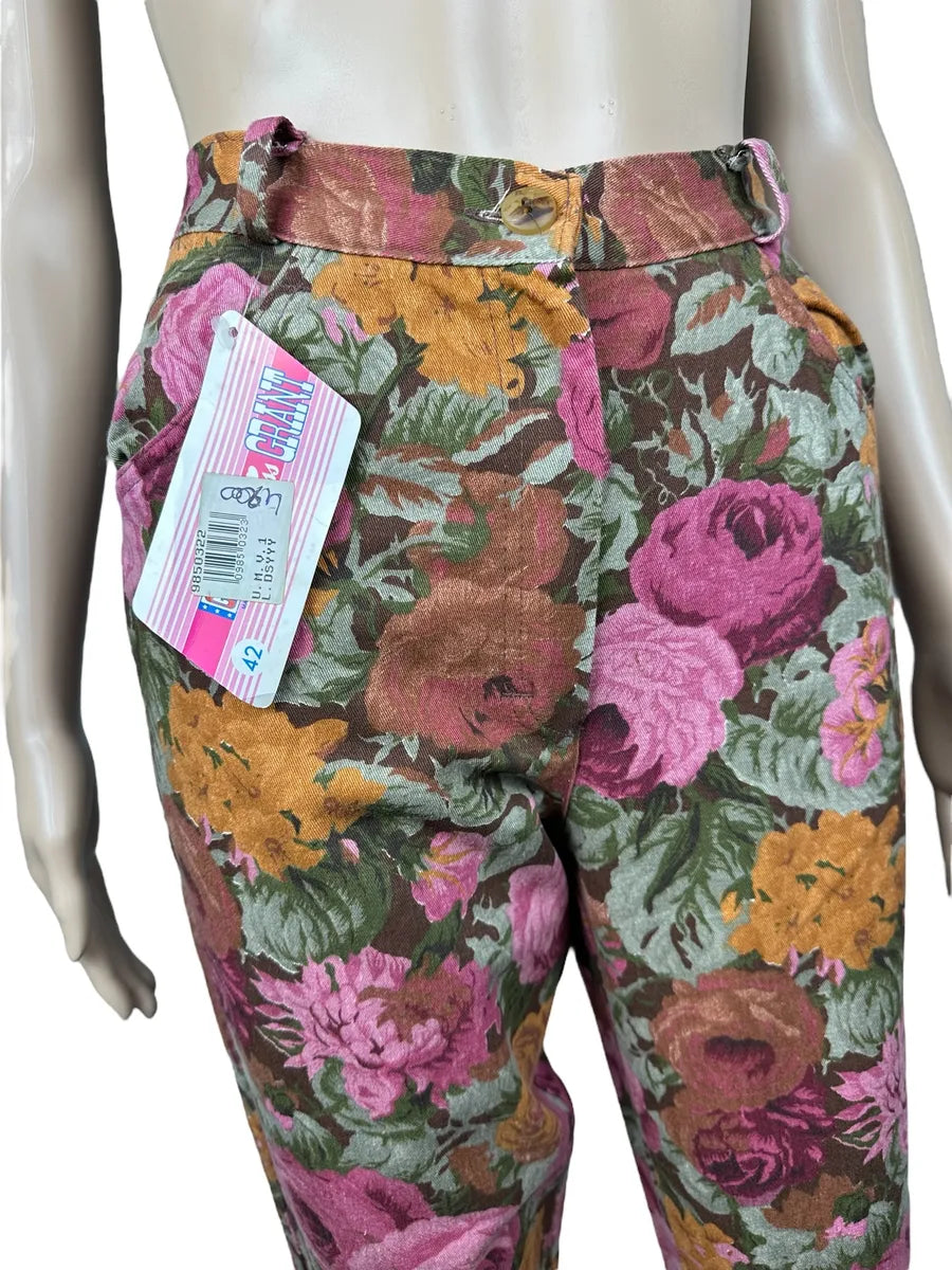 Pantaloni vintage da donna con stampa floreale