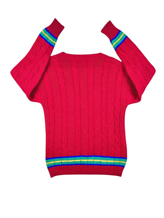 Cardigan vintage Benetton anni ’90 unisex rosso in lana Shetland