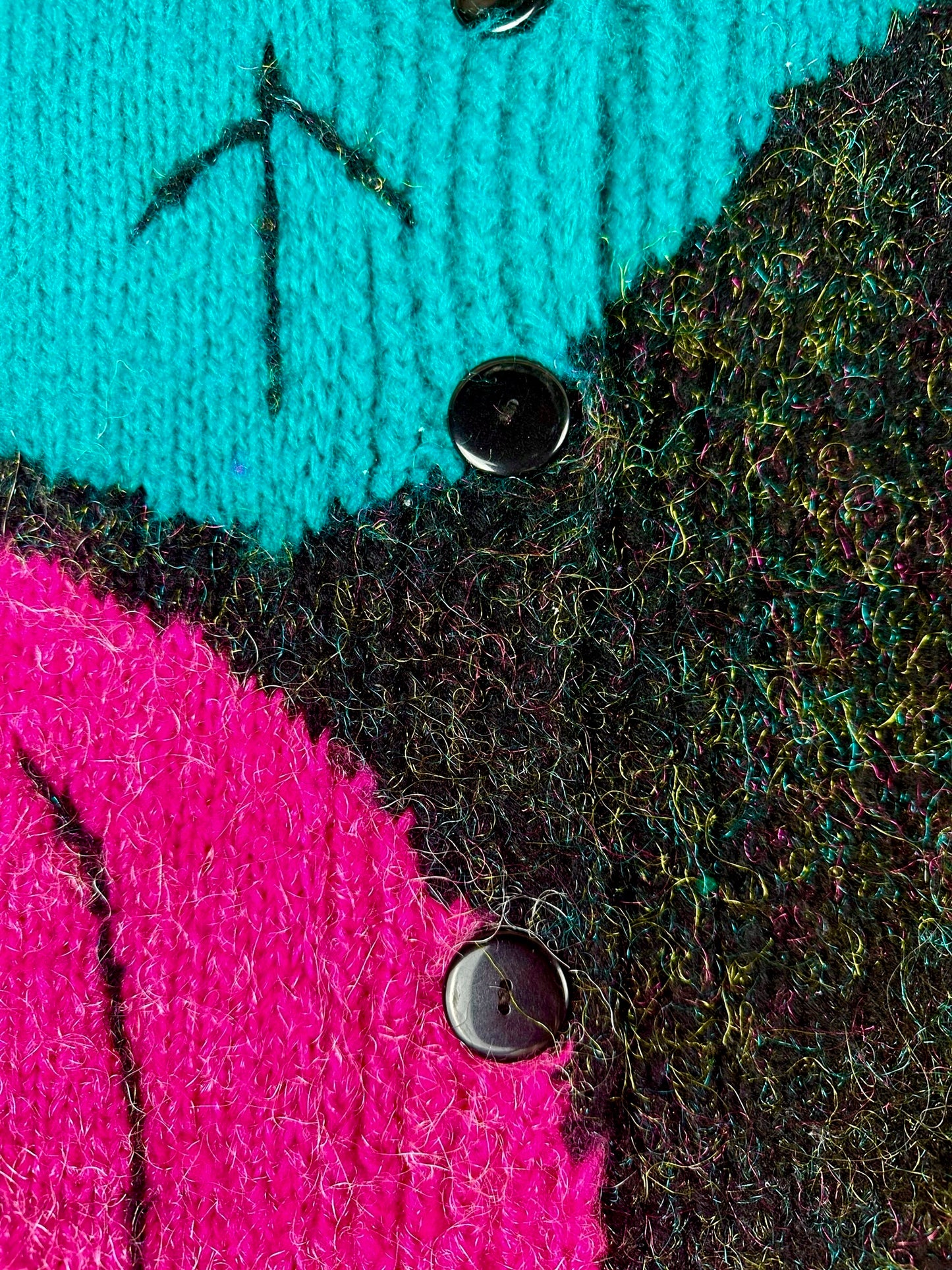 Cardigan vintage da donna anni ’90 con fantasia di foglie colorate